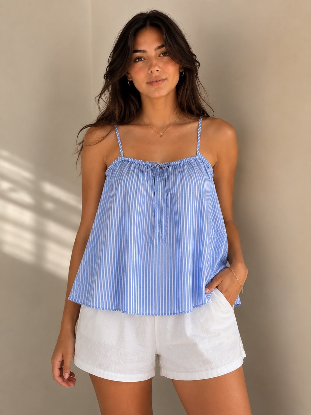 H&M Blue White Striped Spaghetti Strap Camisole